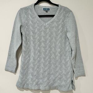 Karen Scott Knit Sweater Gray Size Small 100% Cotton Cozy Knit EUC